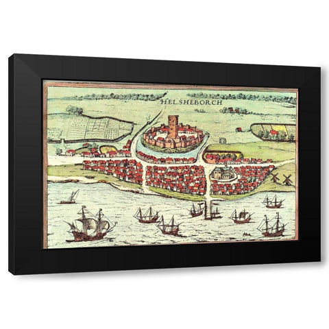 Sweden Black Modern Wood Framed Art Print by Hogenberg, Braun