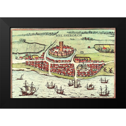 Sweden Black Modern Wood Framed Art Print by Hogenberg, Braun