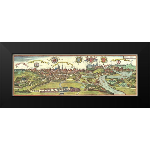 Poland Black Modern Wood Framed Art Print by Hogenberg, Braun