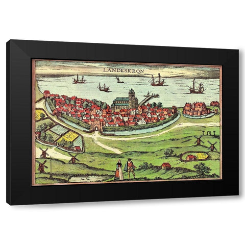 Denmark Black Modern Wood Framed Art Print with Double Matting by Hogenberg, Braun