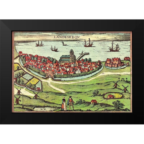 Denmark Black Modern Wood Framed Art Print by Hogenberg, Braun