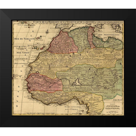 Barbary Black Africa and Guinee 1792 Black Modern Wood Framed Art Print by I''sle, Guillaume de