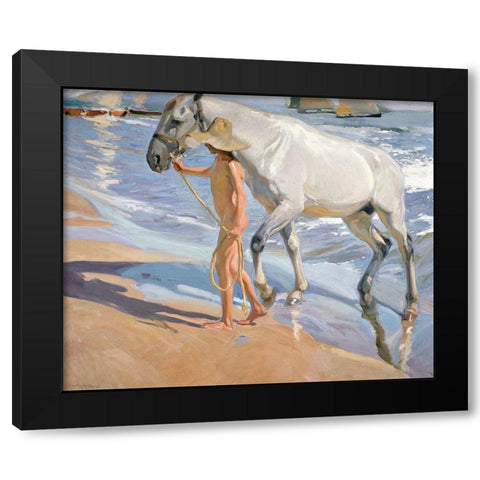 The Horses Bath Black Modern Wood Framed Art Print by Sorolla, Joaquin