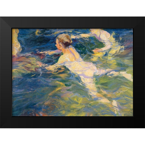 Swimmers-Javea Black Modern Wood Framed Art Print by Sorolla, Joaquin