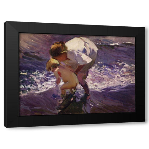 Bathroom on the beach Black Modern Wood Framed Art Print by Sorolla, Joaquin