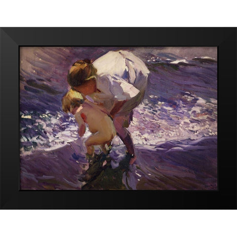 Bathroom on the beach Black Modern Wood Framed Art Print by Sorolla, Joaquin