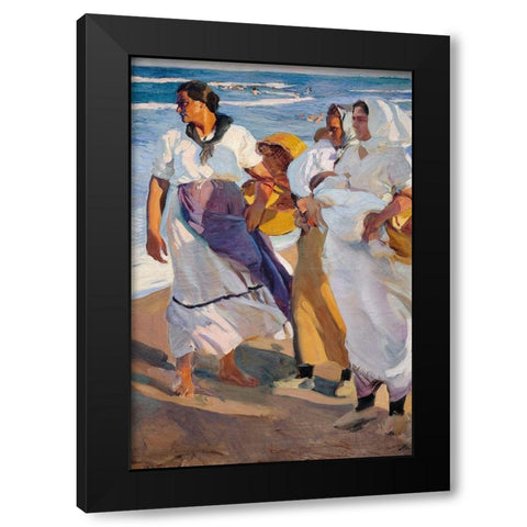 Fisherwomen from Valencia Black Modern Wood Framed Art Print by Sorolla, Joaquin