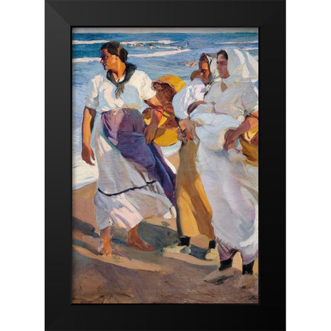 Fisherwomen from Valencia Black Modern Wood Framed Art Print by Sorolla, Joaquin