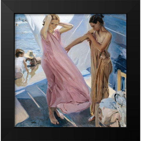 After Bathing-Valencia Black Modern Wood Framed Art Print by Sorolla, Joaquin
