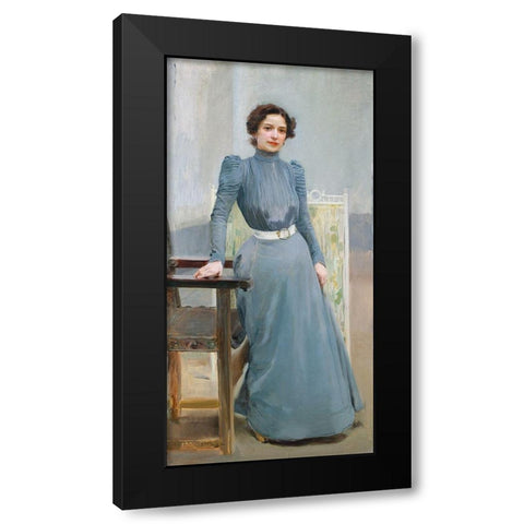 Clotilde in a grey dress Black Modern Wood Framed Art Print with Double Matting by Sorolla, Joaquin