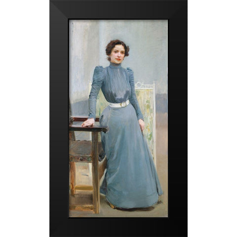 Clotilde in a grey dress Black Modern Wood Framed Art Print by Sorolla, Joaquin