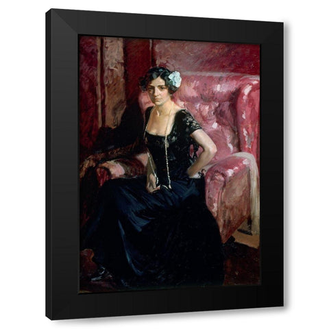 Clotilde in evening dress Black Modern Wood Framed Art Print with Double Matting by Sorolla, Joaquin