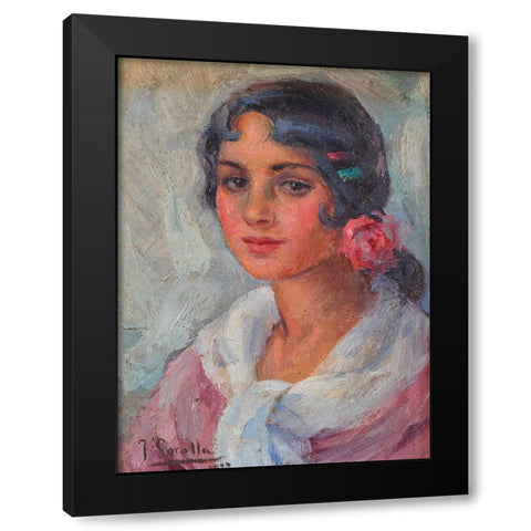 Portrait of a Woman Black Modern Wood Framed Art Print by Sorolla, Joaquin
