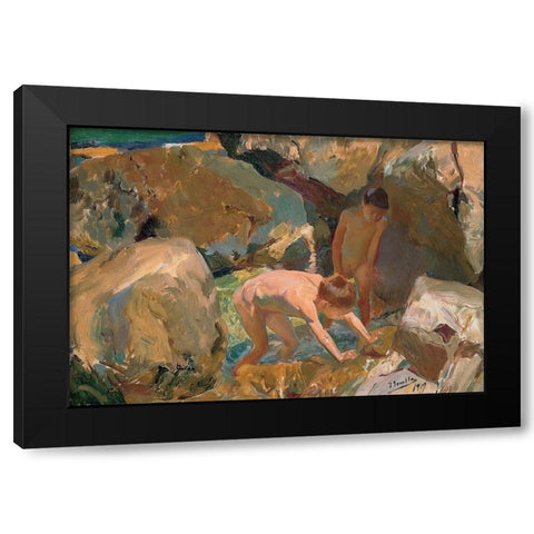 Children Looking For Shellfish Black Modern Wood Framed Art Print by Sorolla, Joaquin