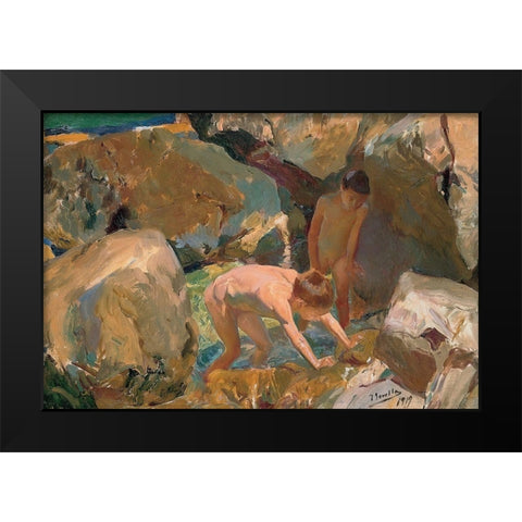 Children Looking For Shellfish Black Modern Wood Framed Art Print by Sorolla, Joaquin