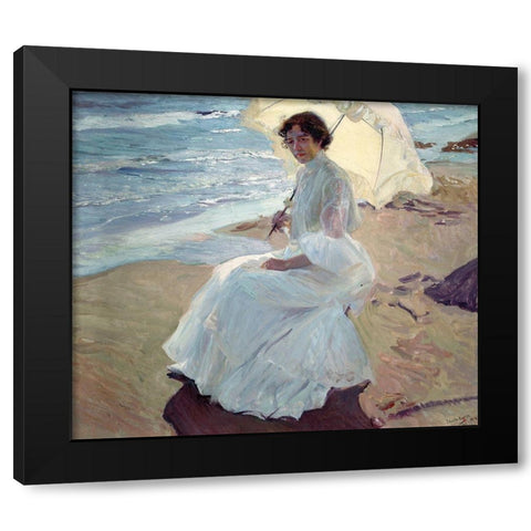 Clotilde on the Beach Black Modern Wood Framed Art Print with Double Matting by Sorolla, Joaquin