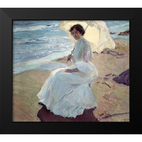Clotilde on the Beach Black Modern Wood Framed Art Print by Sorolla, Joaquin