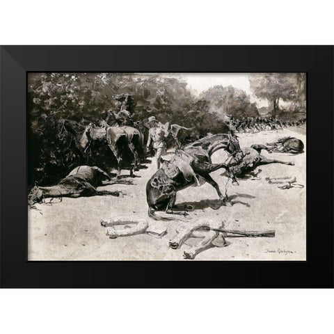How the Horses Died for Their Country at Santiago Black Modern Wood Framed Art Print by Remington, Frederic