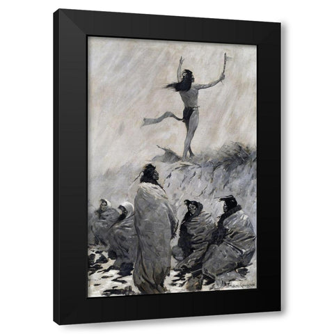 The Fire Eater Raised His Arms to the Thunder Bird Black Modern Wood Framed Art Print by Remington, Frederic