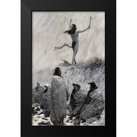 The Fire Eater Raised His Arms to the Thunder Bird Black Modern Wood Framed Art Print by Remington, Frederic