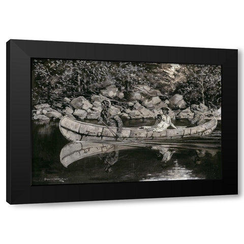 Paddling the Wounded British Officer Black Modern Wood Framed Art Print with Double Matting by Remington, Frederic