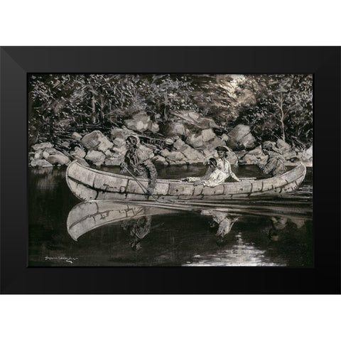 Paddling the Wounded British Officer Black Modern Wood Framed Art Print by Remington, Frederic