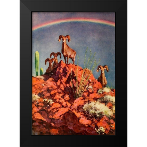 Bighorn Sheep on Rocks Black Modern Wood Framed Art Print by Rungius, Carl
