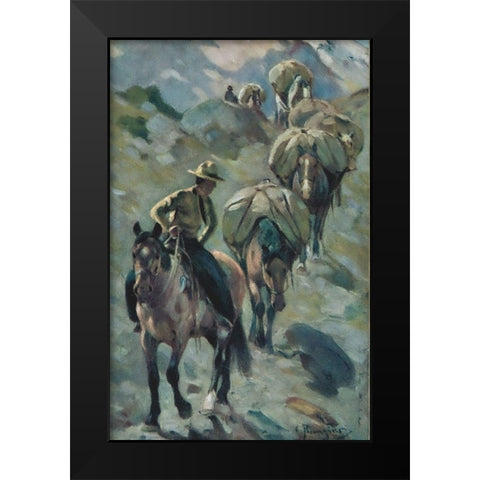 Ponies on the Trail Black Modern Wood Framed Art Print by Rungius, Carl