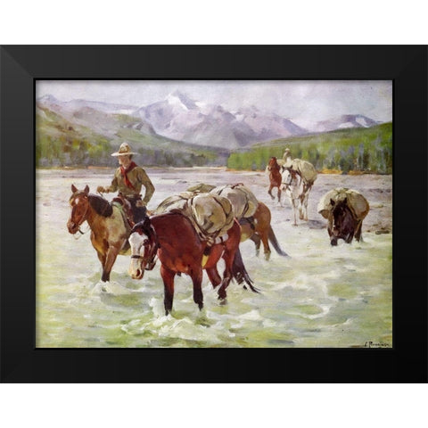 An Easy Fording Black Modern Wood Framed Art Print by Rungius, Carl