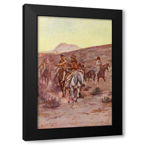 An old-time hunting party Black Modern Wood Framed Art Print by Russell, Charles Marion