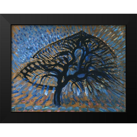 Apple Tree-Pointillist Version Black Modern Wood Framed Art Print by Mondrian, Piet