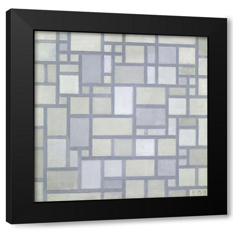 Composition in bright colors with gray lines Black Modern Wood Framed Art Print by Mondrian, Piet