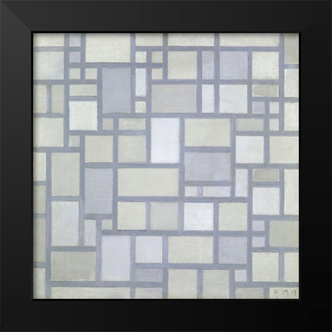 Composition in bright colors with gray lines Black Modern Wood Framed Art Print by Mondrian, Piet