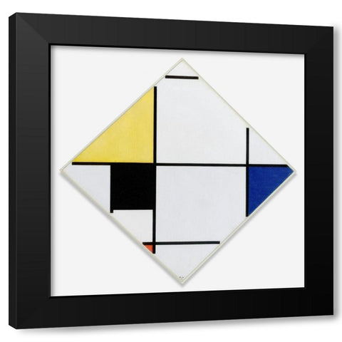 Lozenge Composition with Yellow-Black-Blue-Red-and Gray Black Modern Wood Framed Art Print with Double Matting by Mondrian, Piet