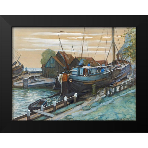 Drydock at Durgerdam Black Modern Wood Framed Art Print by Mondrian, Piet