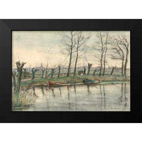 Amsterdam Skyline Viewed from the West Black Modern Wood Framed Art Print by Mondrian, Piet
