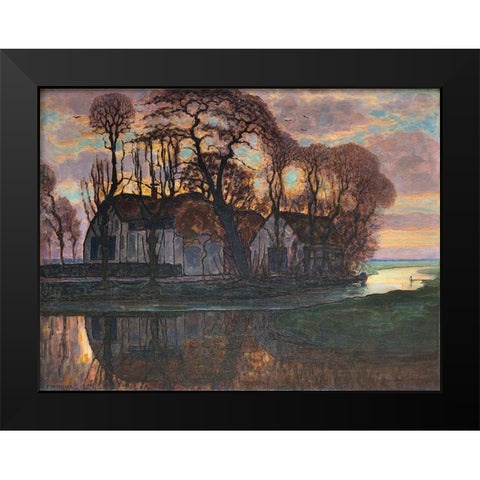 Farm Near Duivendrecht-in the Evening Black Modern Wood Framed Art Print by Mondrian, Piet