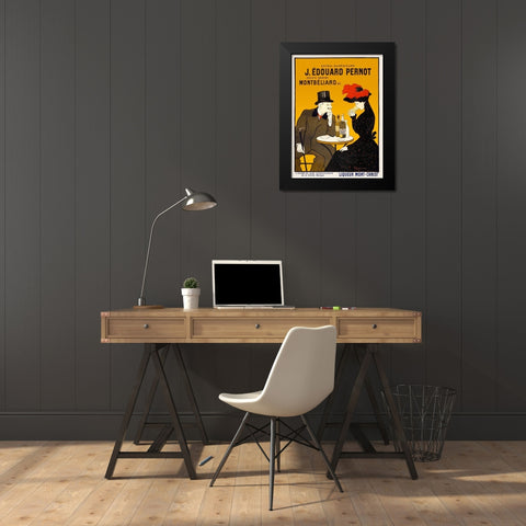 Man and woman at a cafe Black Modern Wood Framed Art Print by Cappiello, Leonetto