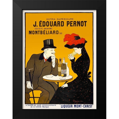 Man and woman at a cafe Black Modern Wood Framed Art Print by Cappiello, Leonetto