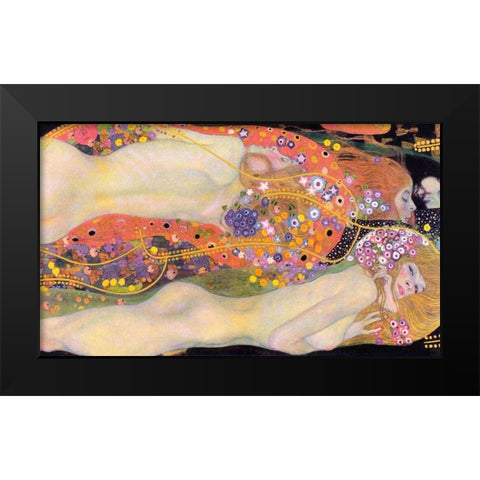 Water Serpents II Black Modern Wood Framed Art Print by Klimt, Gustav