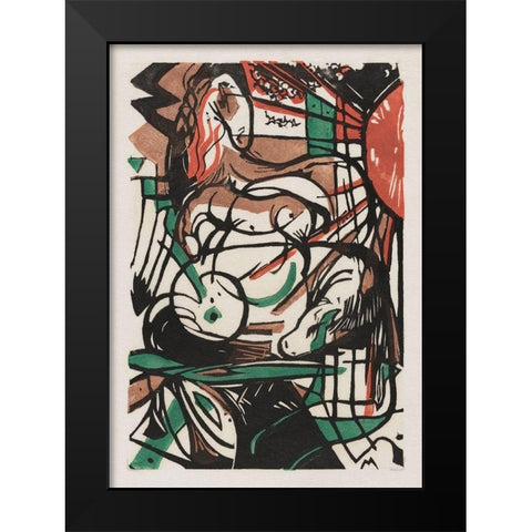 The Birth of Horses Black Modern Wood Framed Art Print by Marc, Franz