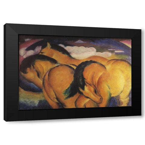 Little Yellow Horses Black Modern Wood Framed Art Print by Marc, Franz