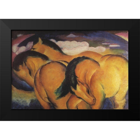 Little Yellow Horses Black Modern Wood Framed Art Print by Marc, Franz