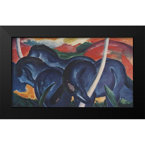 The Blue Horses Black Modern Wood Framed Art Print by Marc, Franz