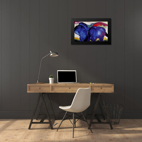The Small Blue Horses Black Modern Wood Framed Art Print by Marc, Franz