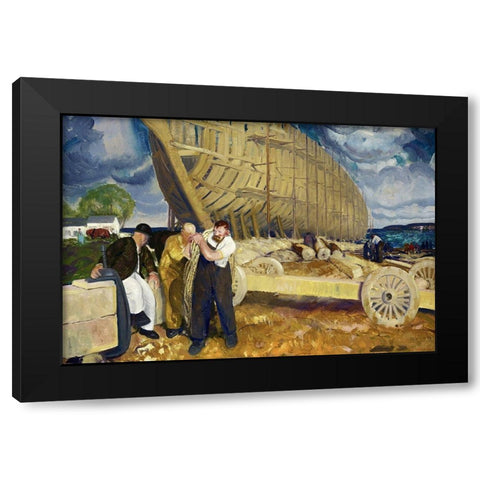 Builders of Ships Black Modern Wood Framed Art Print with Double Matting by Bellows, George