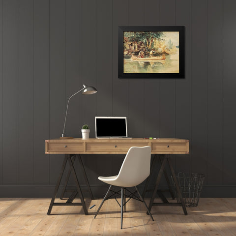 Caught Napping Black Modern Wood Framed Art Print by Russell, Charles Marion