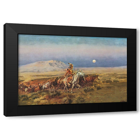 Horse Thieves Black Modern Wood Framed Art Print by Russell, Charles Marion