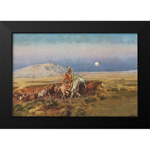 Horse Thieves Black Modern Wood Framed Art Print by Russell, Charles Marion