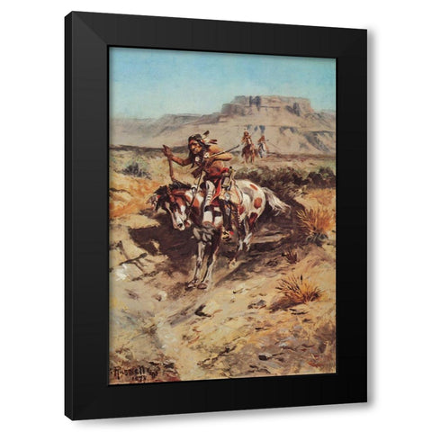Indians on Horseback Black Modern Wood Framed Art Print with Double Matting by Russell, Charles Marion